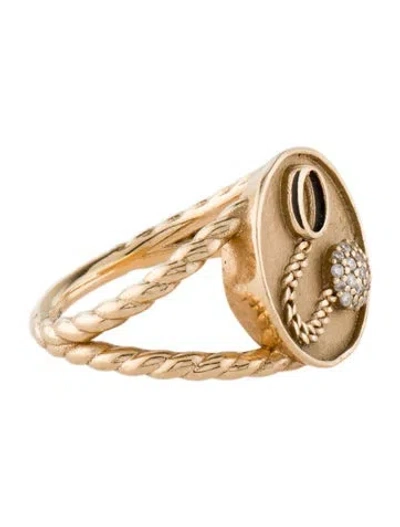 Pre-owned Alison Lou 14k Diamond Ball And Chain Signet Ring In Multi