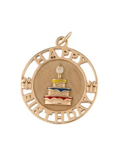 Pre-owned Alison Lou 14k Diamond Happy Birthday Pendant In Multi