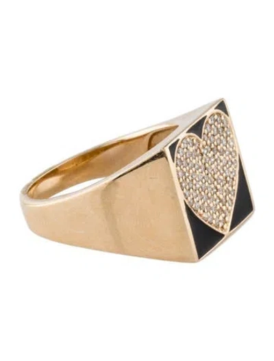 Pre-owned Alison Lou 14k Diamond Heart Signet Ring In Black