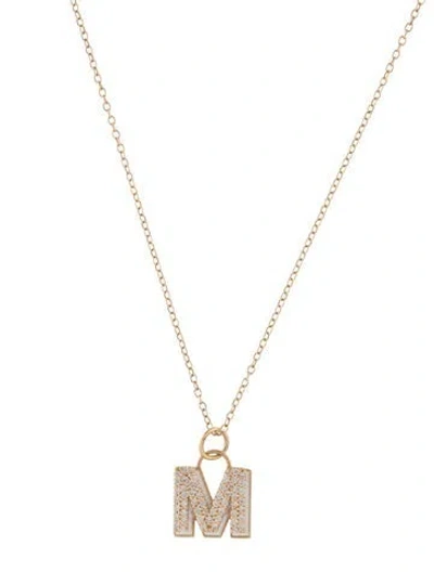 Pre-owned Alison Lou 14k Diamond Mini Letter 'e' Enamel Shadow Pendant Necklace, 18" In White