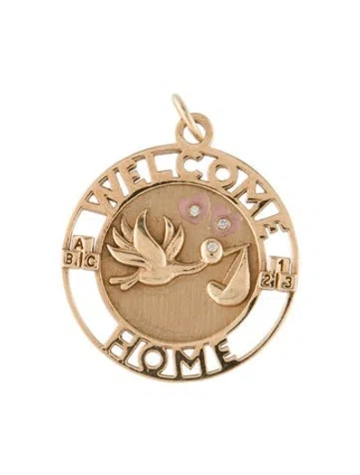 Pre-owned Alison Lou 14k Diamond Welcome Home Pendant In Pink