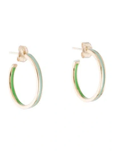 Pre-owned Alison Lou 14k Double Enamel Linear Hoop Earrings In Multi