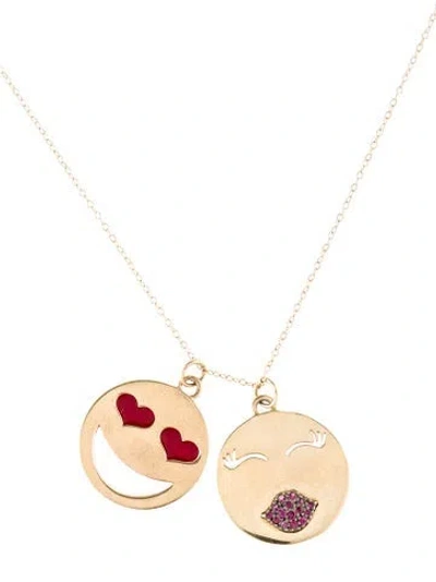 Pre-owned Alison Lou 14k Enamel & Ruby Pendant Necklace, 19.25" In Red