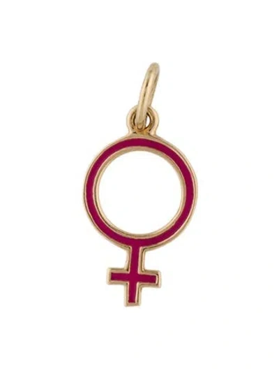 Pre-owned Alison Lou 14k Enamel Girl Power Pendant, 0.5" In Pink