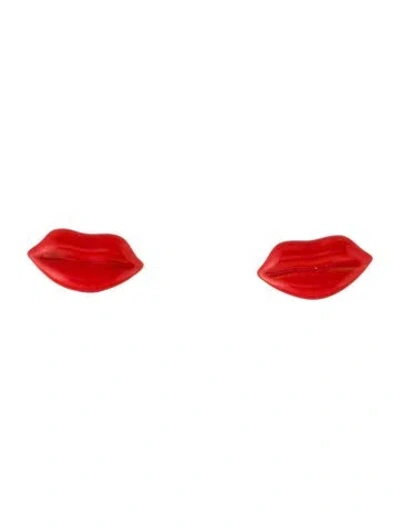 Pre-owned Alison Lou 14k Enamel Lip Stud Earrings In Red