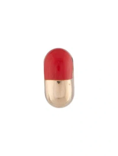 Pre-owned Alison Lou 14k Enamel Pill Single Stud Earring In Red