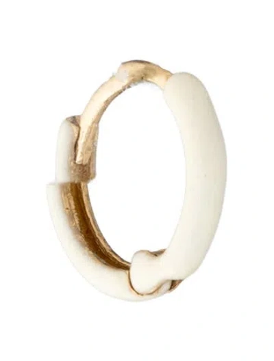 Pre-owned Alison Lou 14k Enamel Tiny Single Huggie In White