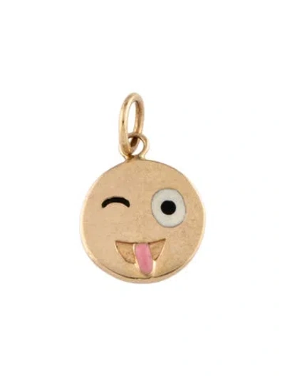 Pre-owned Alison Lou 14k Enamel Winking Face Emoji Penant In Multi