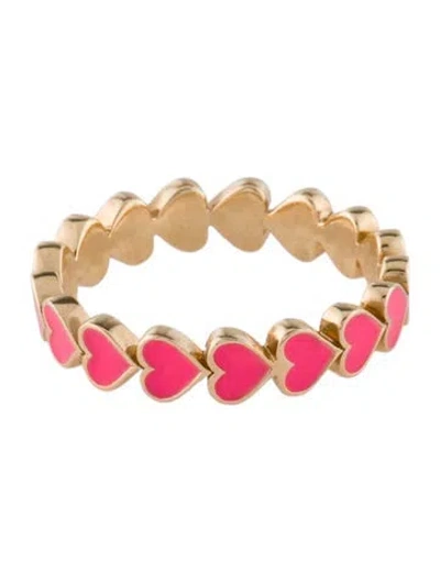 Pre-owned Alison Lou 14k Heart Stack Ring In Pink