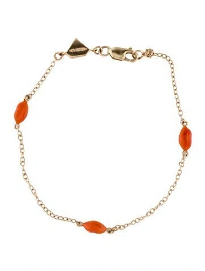 Pre-owned Alison Lou 14k Mini Lip By The Yard Station Bracelet, 6.25" In Orange
