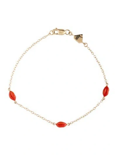 Pre-owned Alison Lou 14k Mini Lip By The Yard Station Bracelet, 6.5" In Orange
