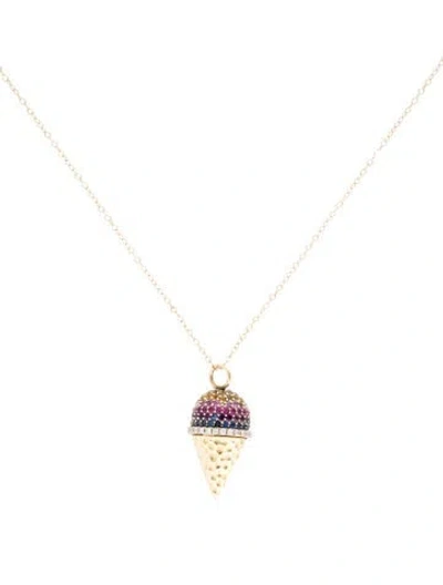 Pre-owned Alison Lou 14k Multi-color Sapphire & Diamond Snow Cone Pendant Necklace, 24"