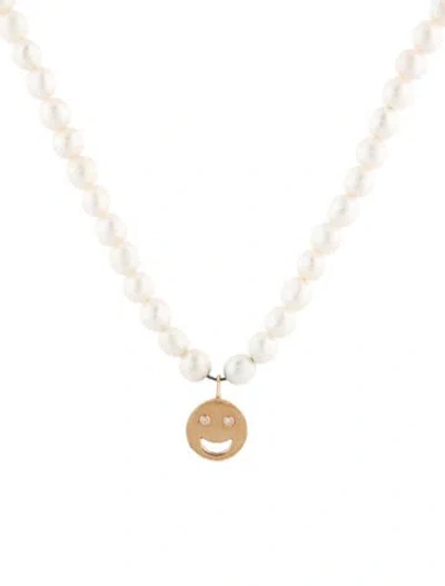 Pre-owned Alison Lou 14k Pearl & Diamond Happiest Necklace, 16" In Multi