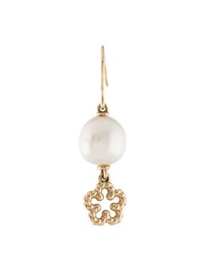 Pre-owned Alison Lou 14k Pearl Flower Streamer Single Drop Earring In Multi