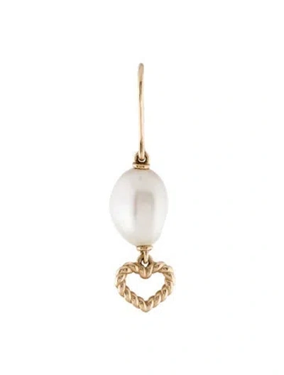 Pre-owned Alison Lou 14k Pearl Heart Streamer Single Drop Earring In Multi