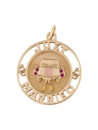 Pre-owned Alison Lou 14k Ruby & Enamel 'just Married' Pendant In Multi