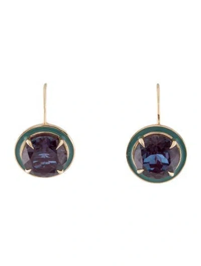 Pre-owned Alison Lou 14k Synthetic Alexandrite Drop Earrings In Blue