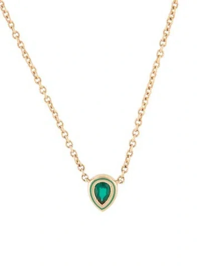 Pre-owned Alison Lou 14k Synthetic Emerald Madison Necklace, 18" In Green