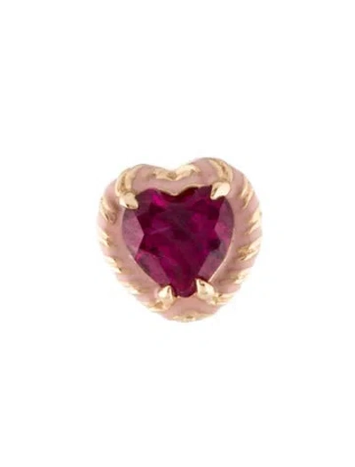 Pre-owned Alison Lou 14k Synthetic Ruby & Enamel Heart Single Stud Earrings In Pink