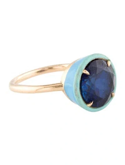 Pre-owned Alison Lou 14k Synthetic Sapphire & Enamel Cocktail Ring In Multi