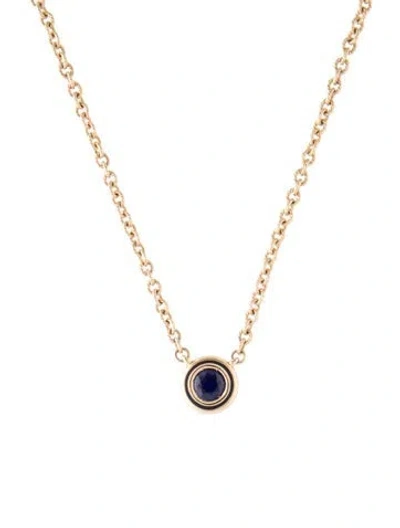 Pre-owned Alison Lou 14k Synthetic Sapphire & Enamel Pendant Necklace, 18" In Blue