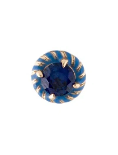 Pre-owned Alison Lou 14k Synthetic Sapphire & Enamel Single Stud Earring In Blue