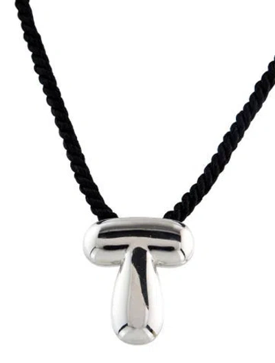 Pre-owned Alison Lou Cloud Letter 't' Necklace, 17" In Black
