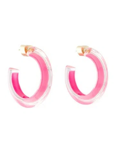 Pre-owned Alison Lou Enamel & Lucite Jelly Hoop Earrings In Pink