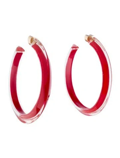 Pre-owned Alison Lou Large Lucite Jelly Hoop Earrings In Red