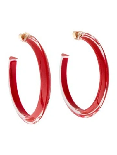 Pre-owned Alison Lou Lucite Medium Jelly Hoop Earrings In Clear/red