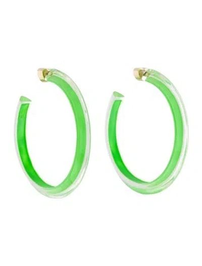 Pre-owned Alison Lou Lucite Neon Medium Jelly Hoop Earrings In Green