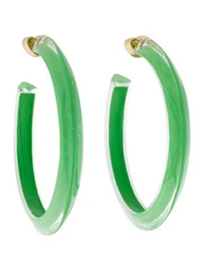 Pre-owned Alison Lou Lucite Neon Medium Jelly Hoop Earrings In Green/white