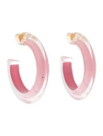 Pre-owned Alison Lou Lucite Small Jelly Hoop Earrings In Clear/pink