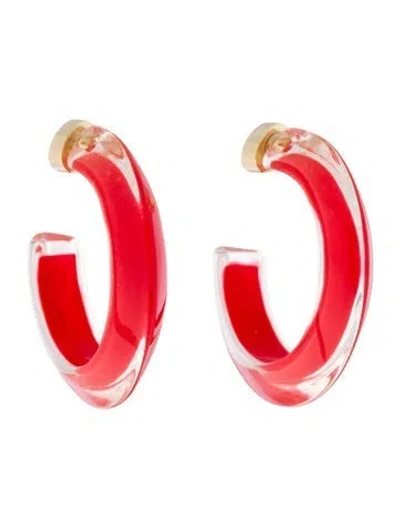 Pre-owned Alison Lou Lucite Small Jelly Hoop Earrings In Red