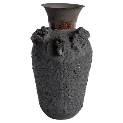 Pre-owned Alison Lousada Black On Black Multi Textured Tall Volcanic Vase