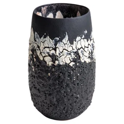 Pre-owned Alison Lousada Handcrafted Black And White Lava Glazed Vase By