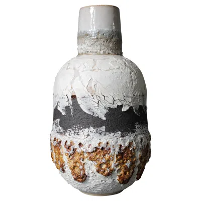 Pre-owned Alison Lousada Tall Large Bottle Lava Stone White&black Volcanic Clay And Porcelain Vessel In Red