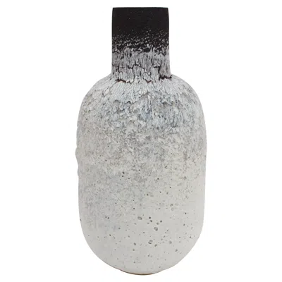 Pre-owned Alison Lousada Tall Large Bottle Shaped White And Black Stoneware Clay And Porcelain Vessel