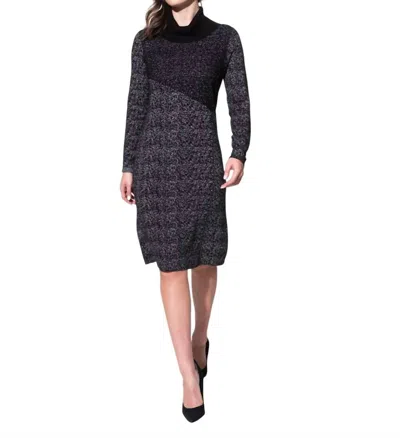 Alison Sheri Cowl Neck Variegated Sweater Dress In Black/white In Multi