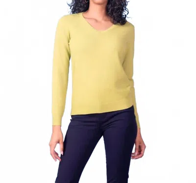 Alison Sheri Essential Long Sleeve V-neck Sweater In Lime In Yellow
