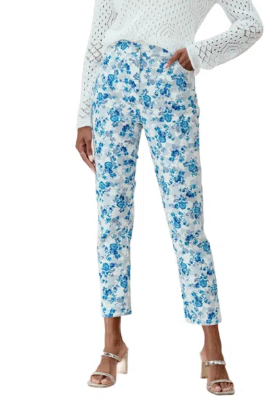 Alison Sheri Floral Jeans In Teal/white In Multi