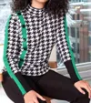 Alison Sheri Houndstooth Sweater In Black, White And Green In Multi
