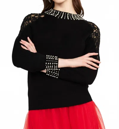 Alison Sheri Lace Detail Sweater In Black