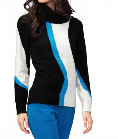 Alison Sheri Stripe Cowl Neck Sweater In Black