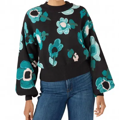 Alivia Belinda Floral Sweater In Black Holiday Garden Jacquard In Multi