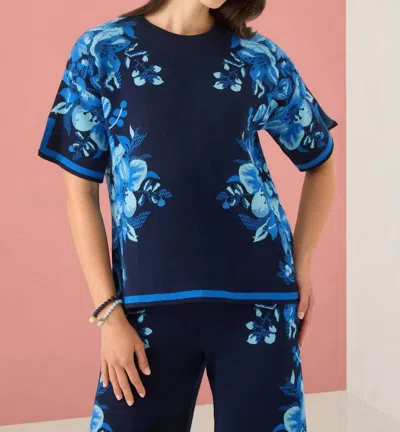 Alivia Corra Top In Navy Augusta Floral Jacquard In Blue