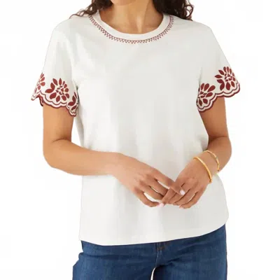 Alivia Embroidered Classic Tee In Ivory In White