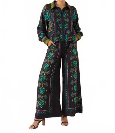 Alivia Geri Pants In Olive Retro Floral In Black