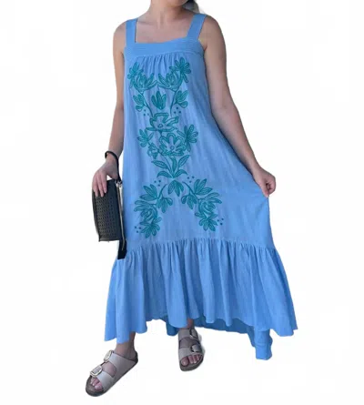 Alivia Jane Dress In Sky Blue Floral Embroidery