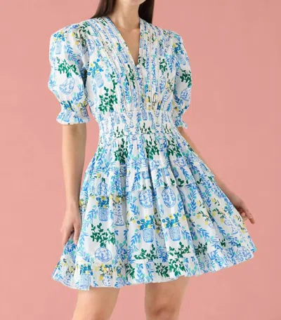 Alivia Penny Dress In White Chinoiserie Garden In Multi
